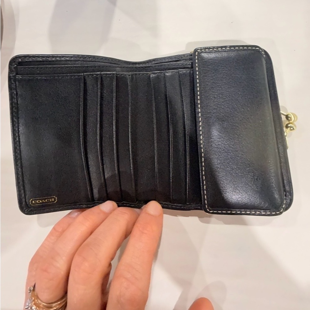 Vintage Coach Black Leather Wallet with attached coin holder